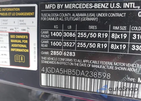 2013 Mercedes-Benz Ml 350 4Matic from USA, damaged, VIN 4JGDA5HB5DA238598